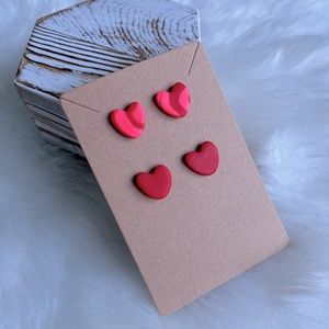 Red Pink Heart Stud Earrings